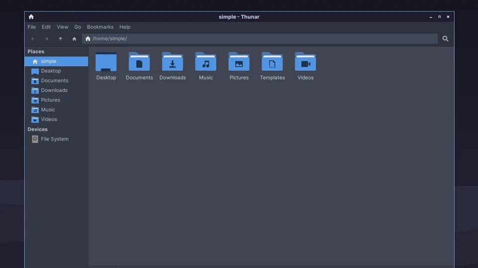 The desktop with the file manager